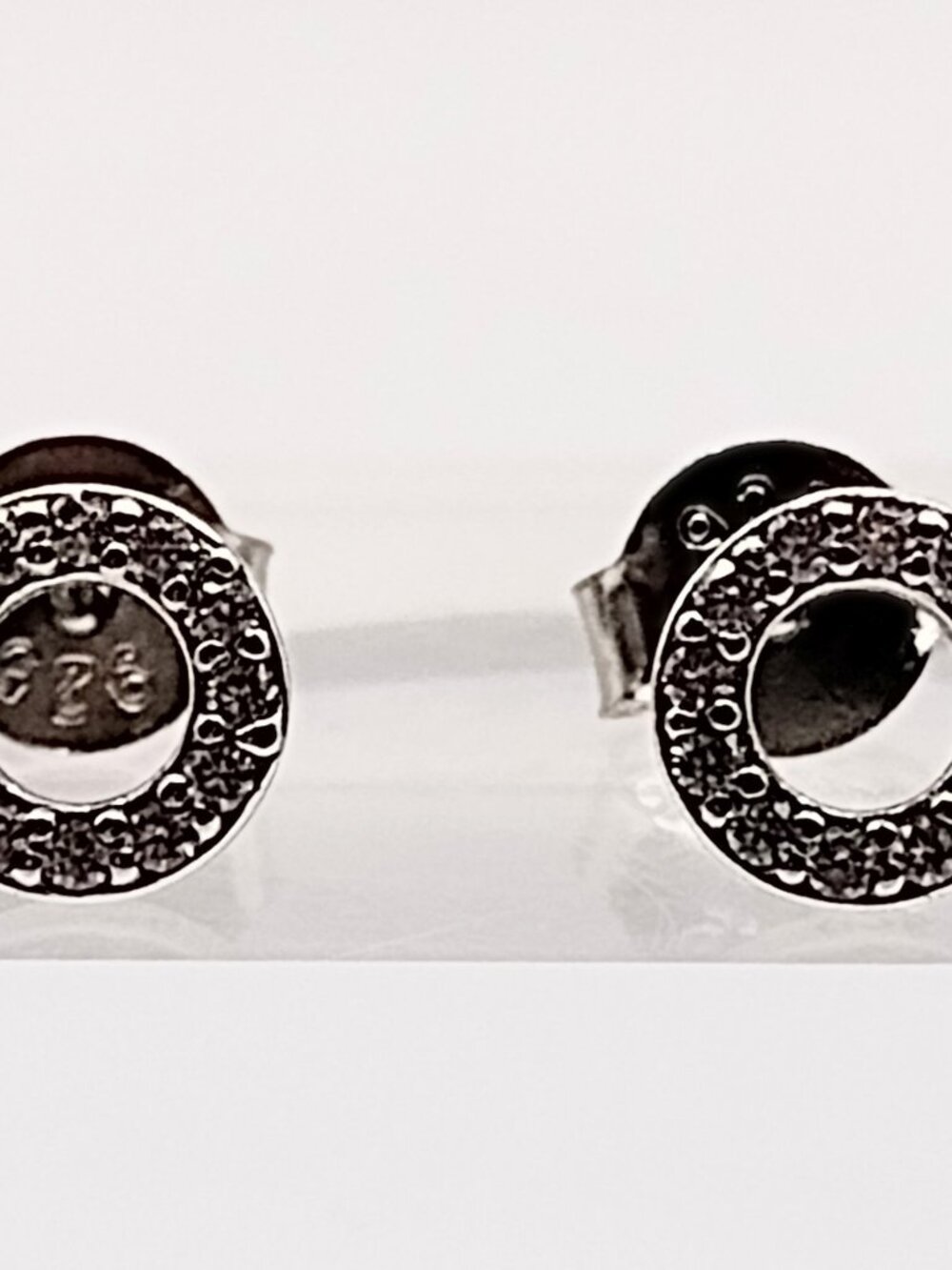 Sterling Silver 925 Earrings Post Circle CZ Accent Small 0.7G